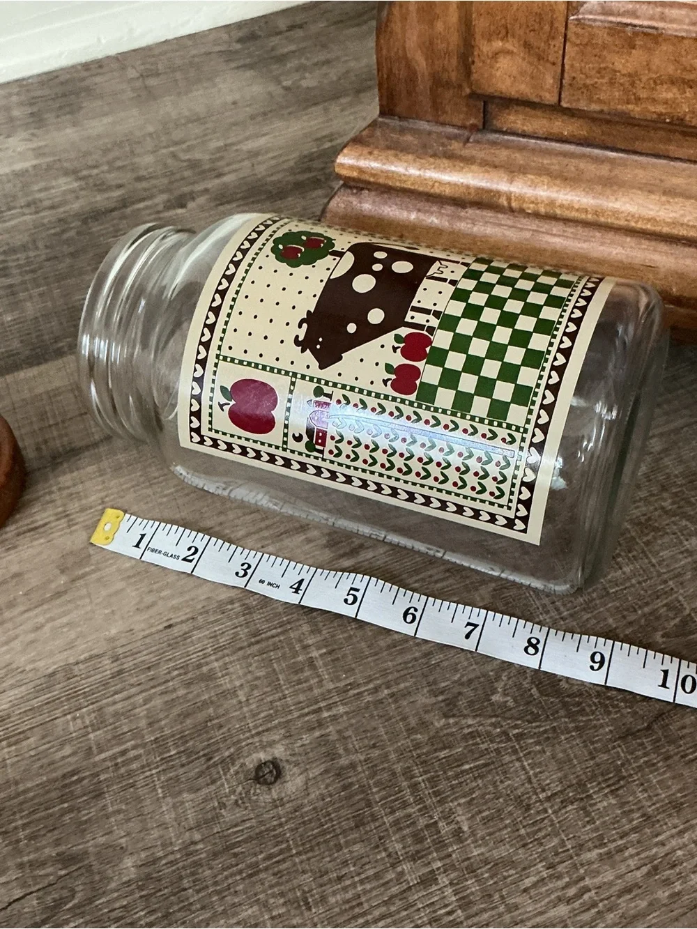 Vintage 1981 Cow Canister Rodger Johnson Glass Jar Wood Lid Farm Folk Art